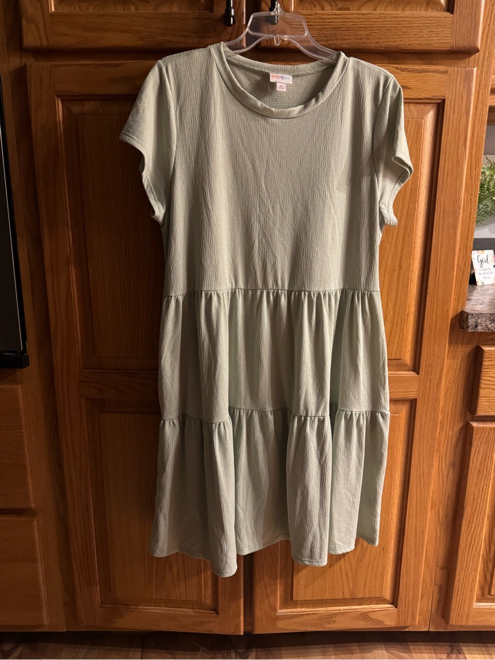 LuLaRoe Sage Green Tiered Short Sleeve Dress